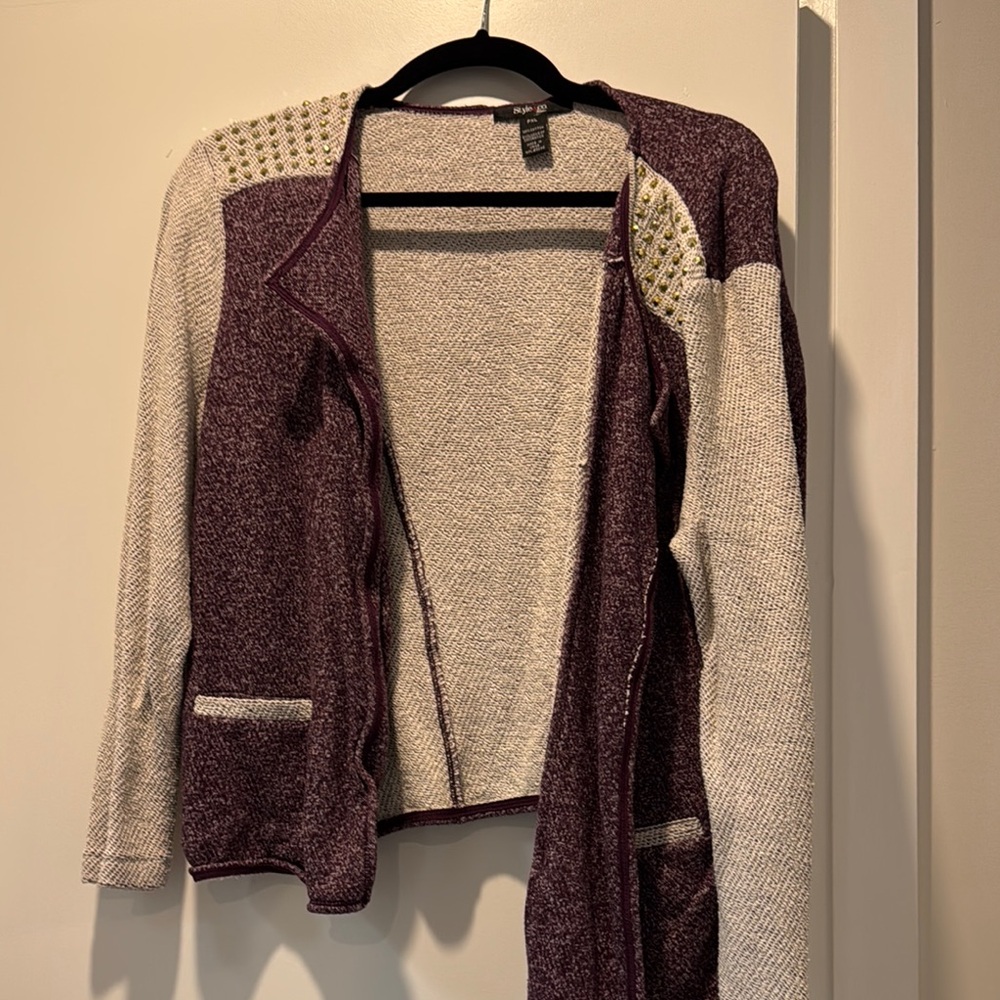 Style & Co. Cardigan in Purple and Cream Knit